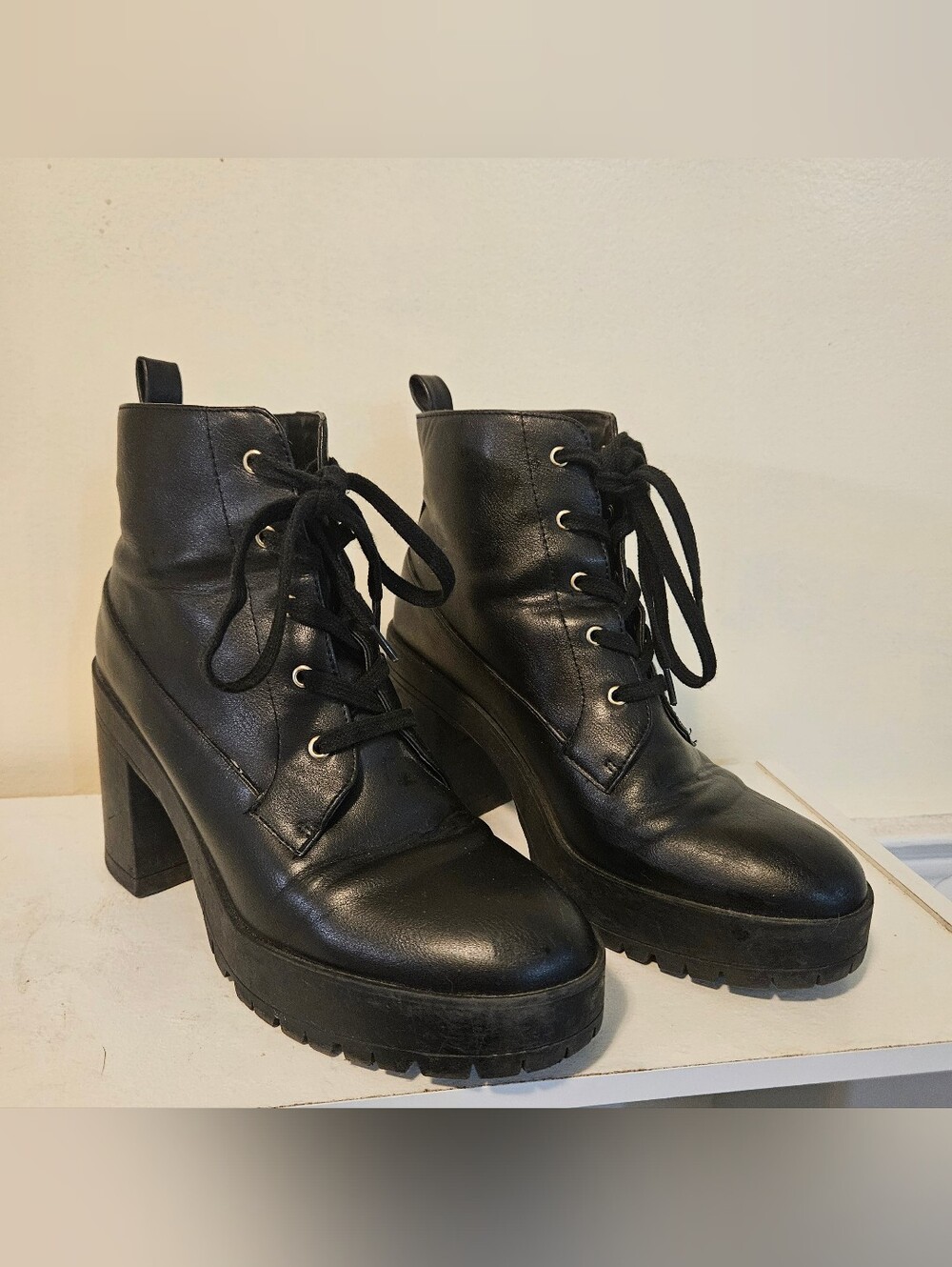 Black Lace-Up Platform Ankle Boots